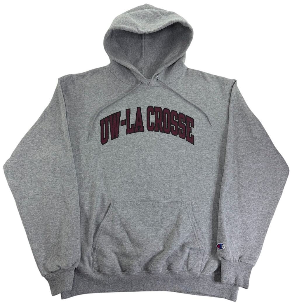 UW-La Crosse Hoodie Men's Large Champion Pullover Grey College Sweatshirt